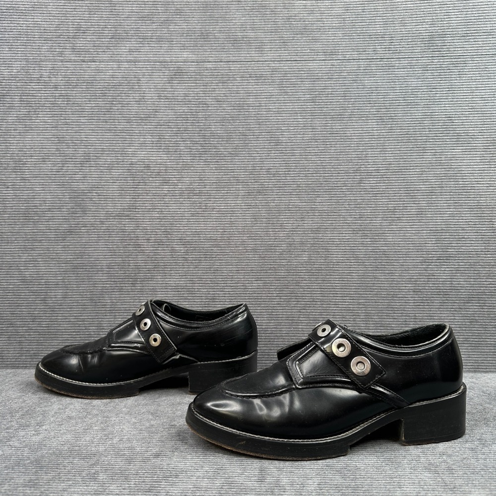 Sandro Paris Black Leather Grommet Monk Strap Chunky Heel Loafers Size 39 - Picture 4 of 12